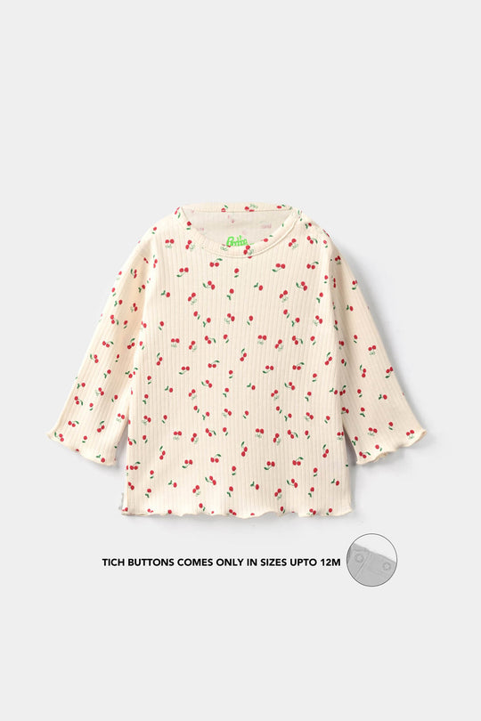 Infant Girls Rib T-Shirt Cherry-OFF-White