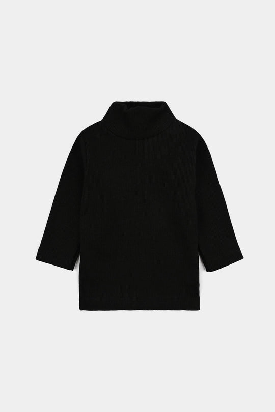 Infant Boys 2x1 Rib Turtle Neck Black