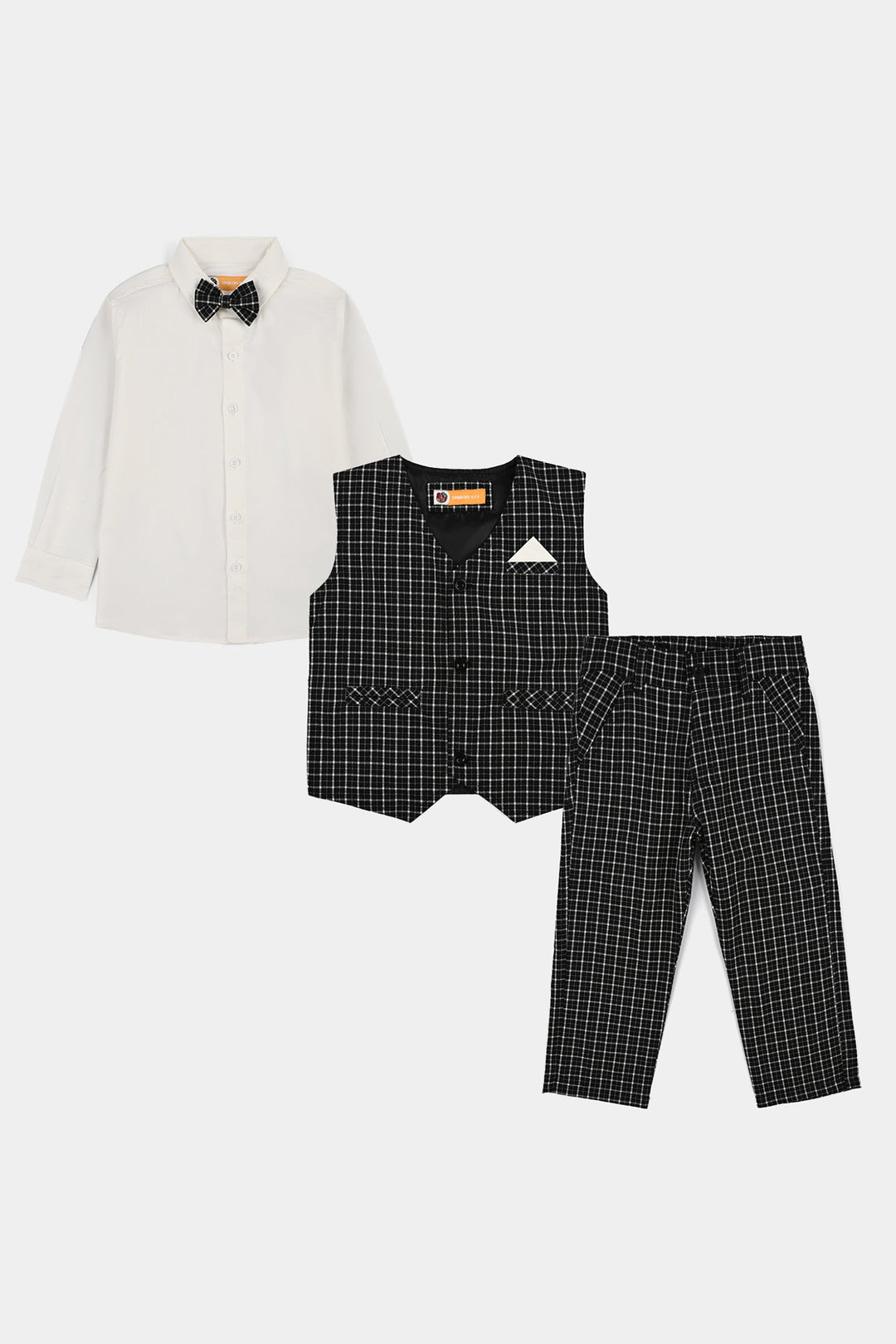 Boys Yarn Dyed 3PC Suit-Checkered - BLACK