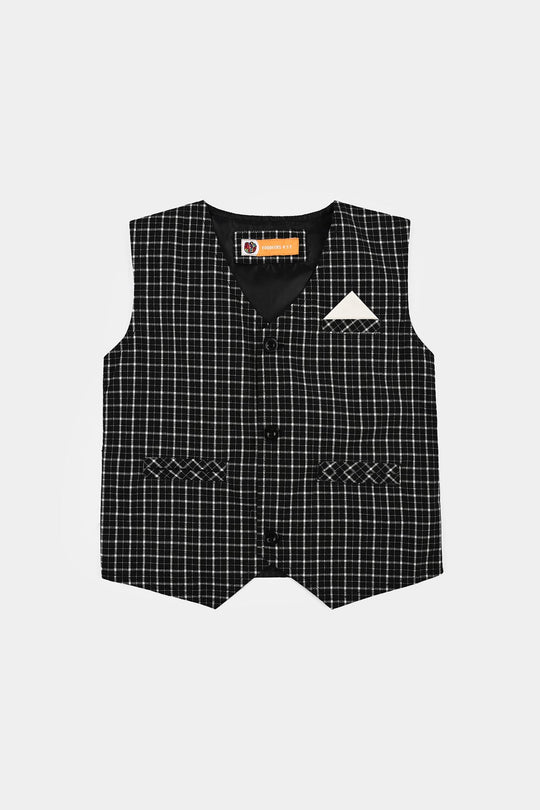 Boys Yarn Dyed 3PC Suit-Checkered - BLACK