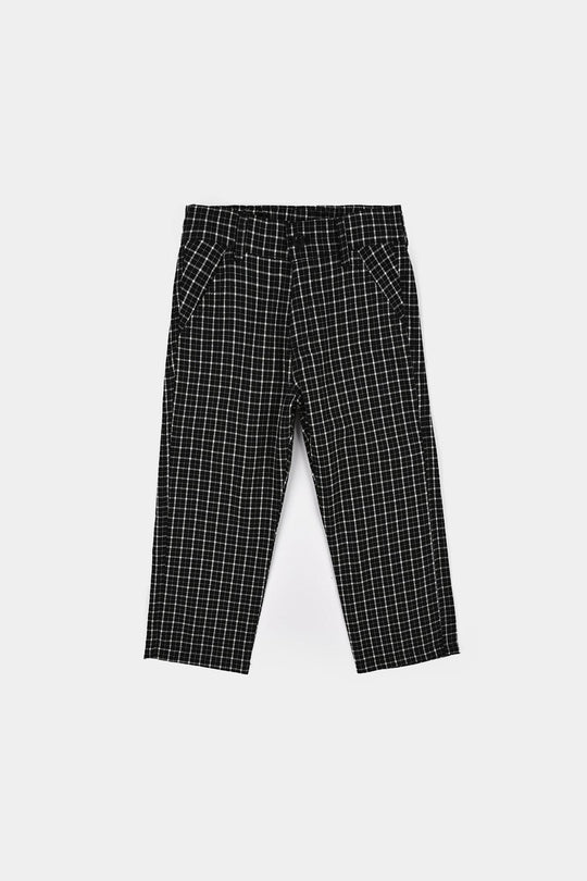 Boys Yarn Dyed 3PC Suit-Checkered - BLACK