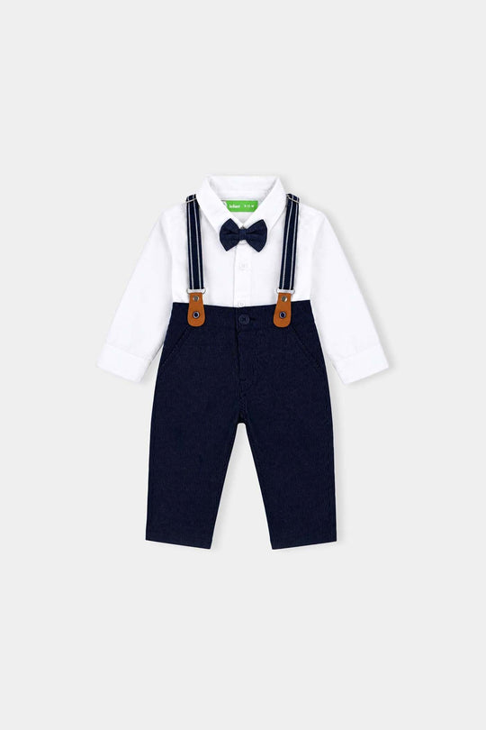 Infant Boys Poly Cotton Suit Dapper- Navy/White