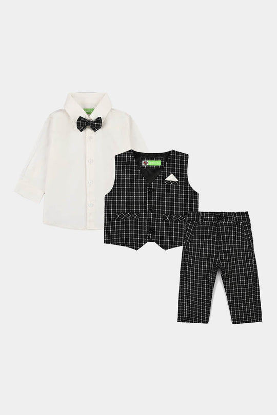 Infant Boys Yarn Dyed 3PC Suit-Checkered-BLACK