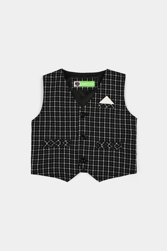 Infant Boys Yarn Dyed 3PC Suit-Checkered-BLACK