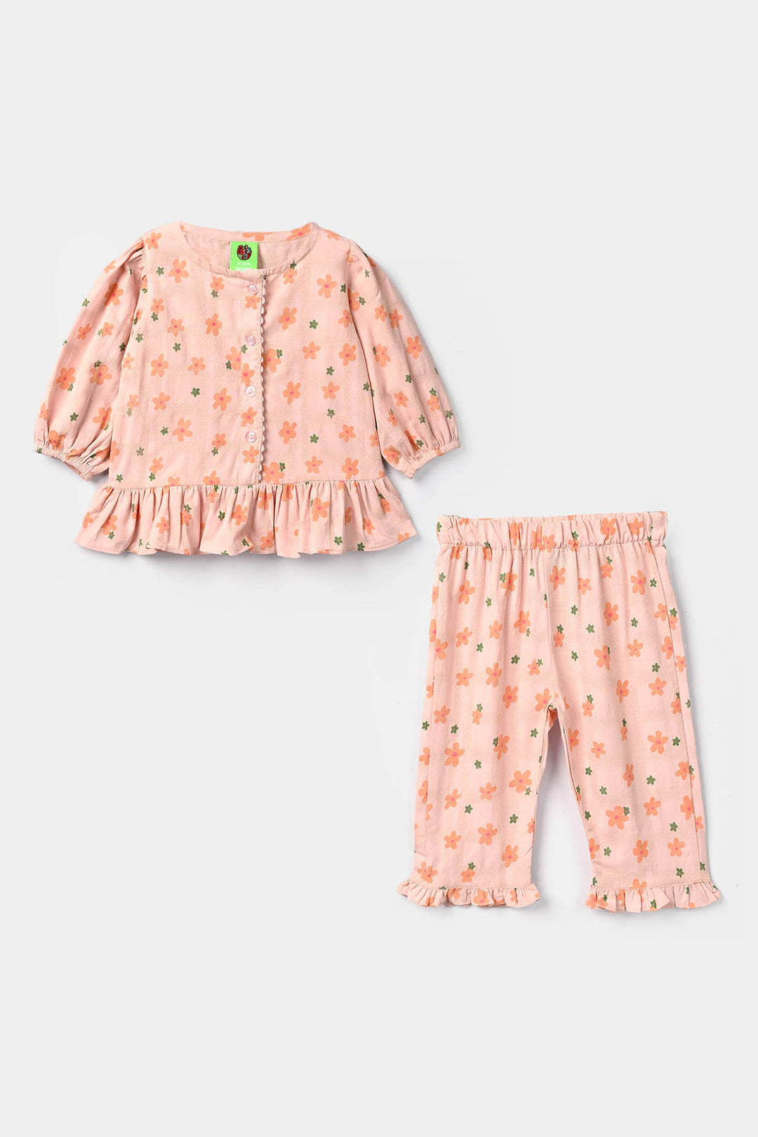 Infant Girls Cotton Jacquard 2 Pc Suit - Floral - Light Pink