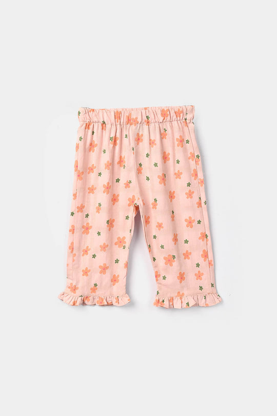 Infant Girls Cotton Jacquard 2 Pc Suit - Floral - Light Pink