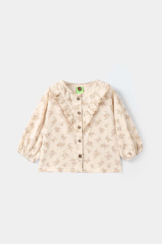 Infant Girls Cotton Slub 2 Pc Suit Faded Garden - Beige