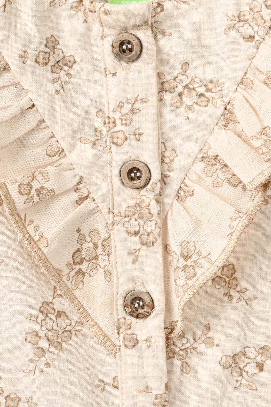 Infant Girls Cotton Slub 2 Pc Suit Faded Garden - Beige