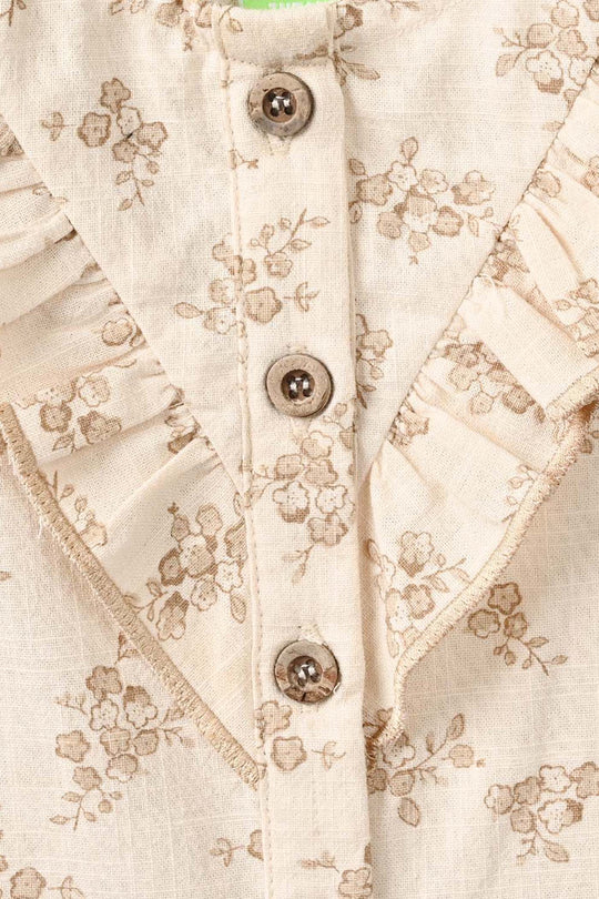 Infant Girls Cotton Slub 2 Pc Suit Faded Garden - Beige