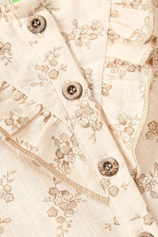 Infant Girls Cotton Slub 2 Pc Suit Faded Garden - Beige