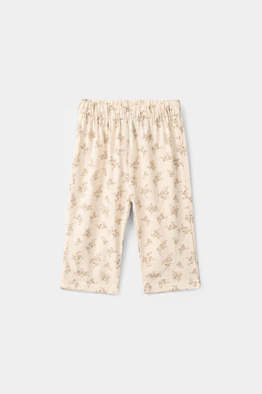 Infant Girls Cotton Slub 2 Pc Suit Faded Garden - Beige