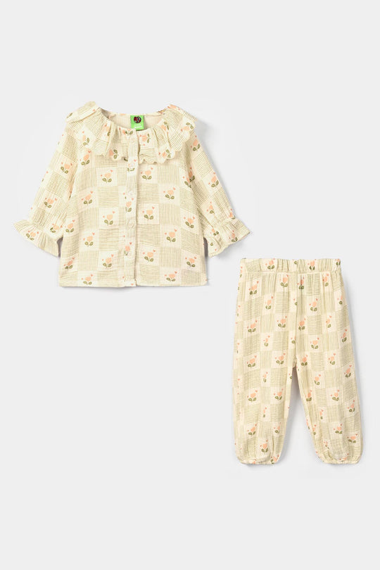Infant Girls Gauze 2 Pc Suit - Bloom - Off White