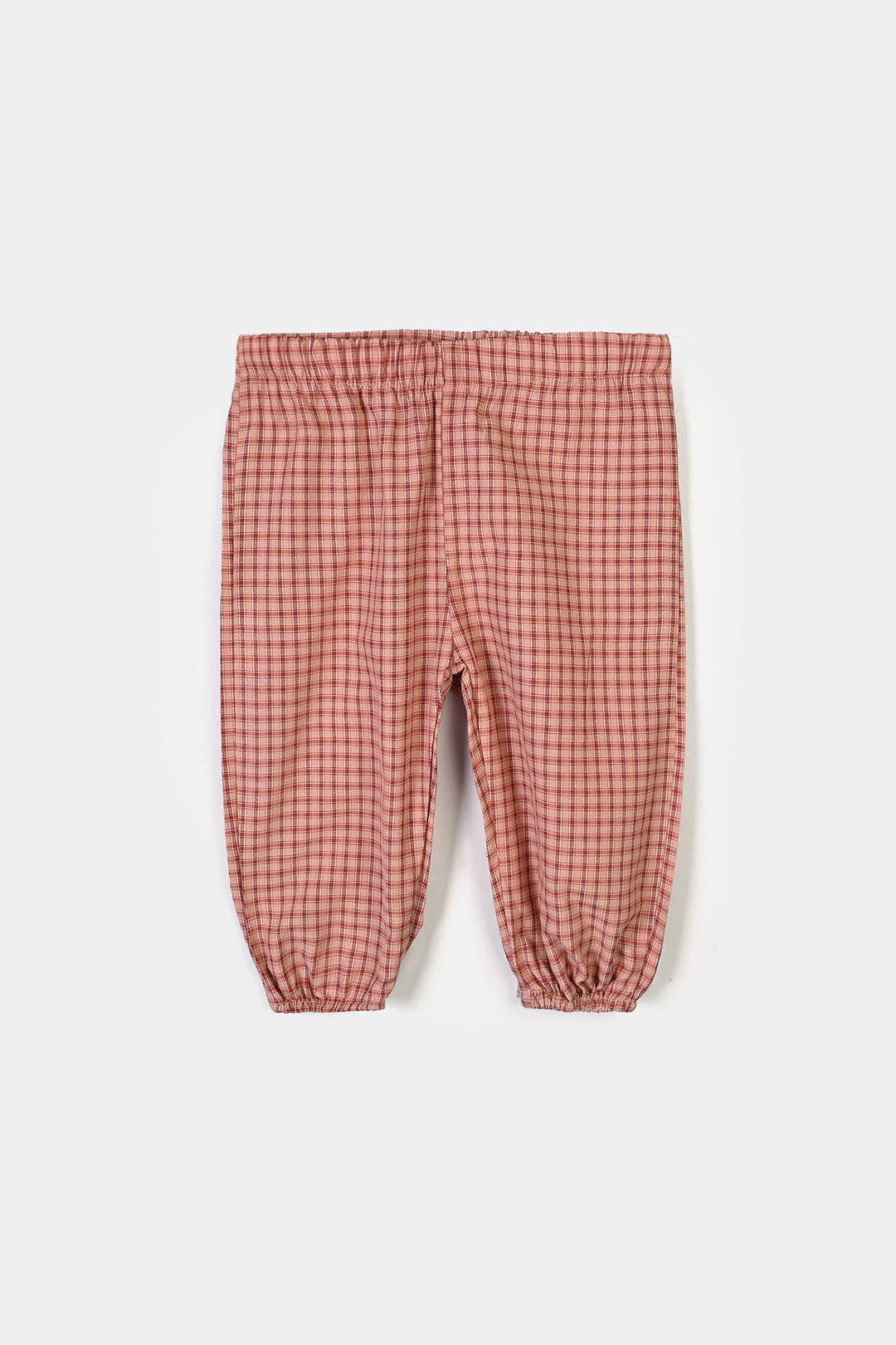 Infant Girls Yarn Dyed 2Pc Suit Checks -Peach