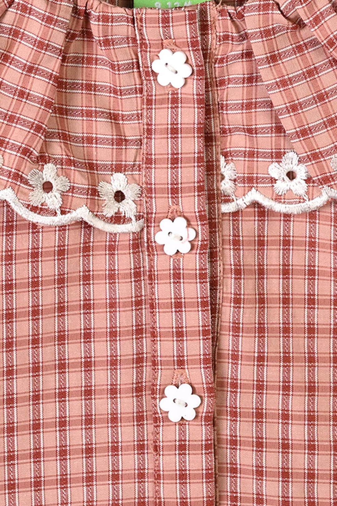 Infant Girls Yarn Dyed 2Pc Suit Checks -Peach