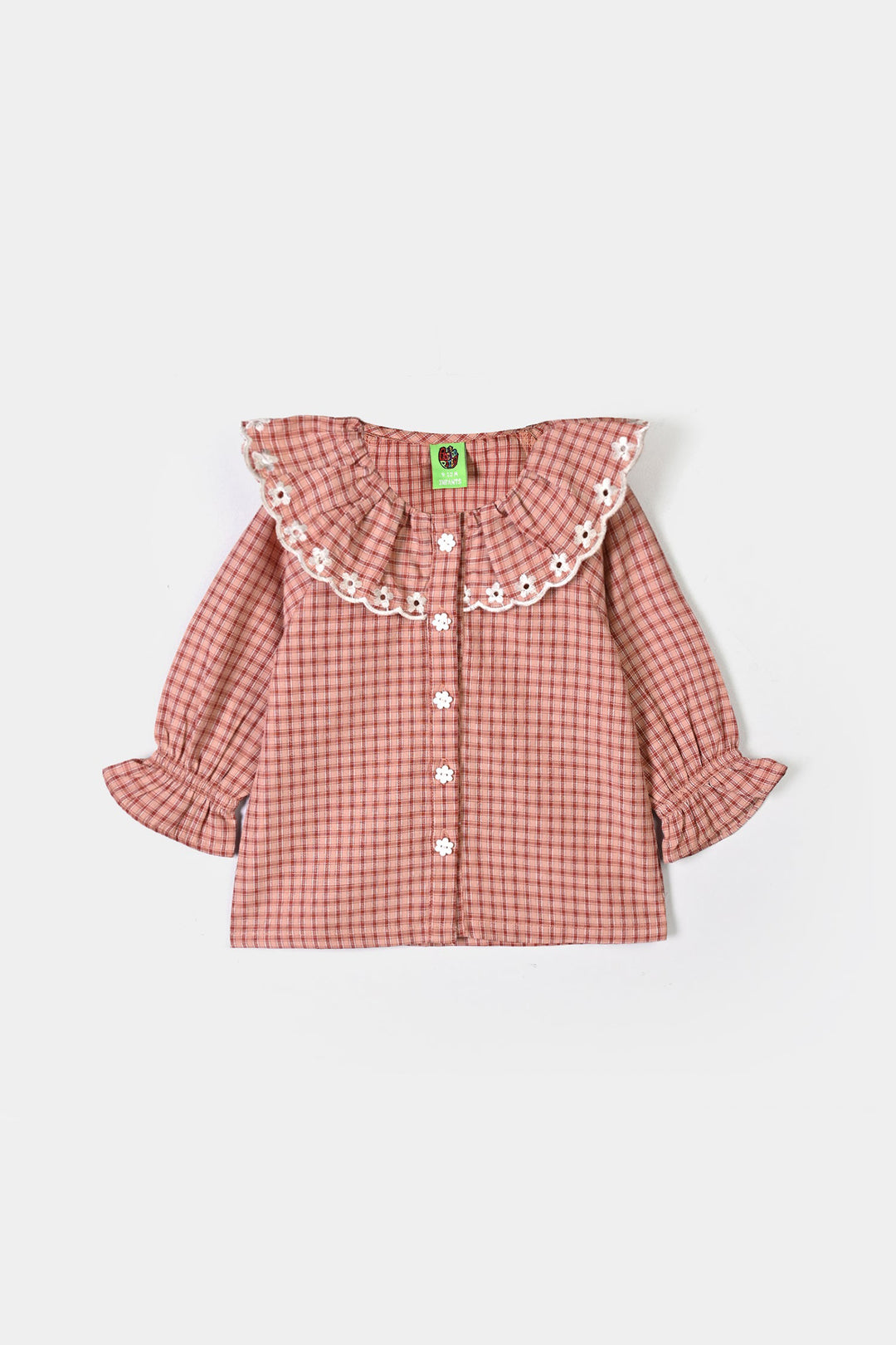 Infant Girls Yarn Dyed 2Pc Suit Checks -Peach