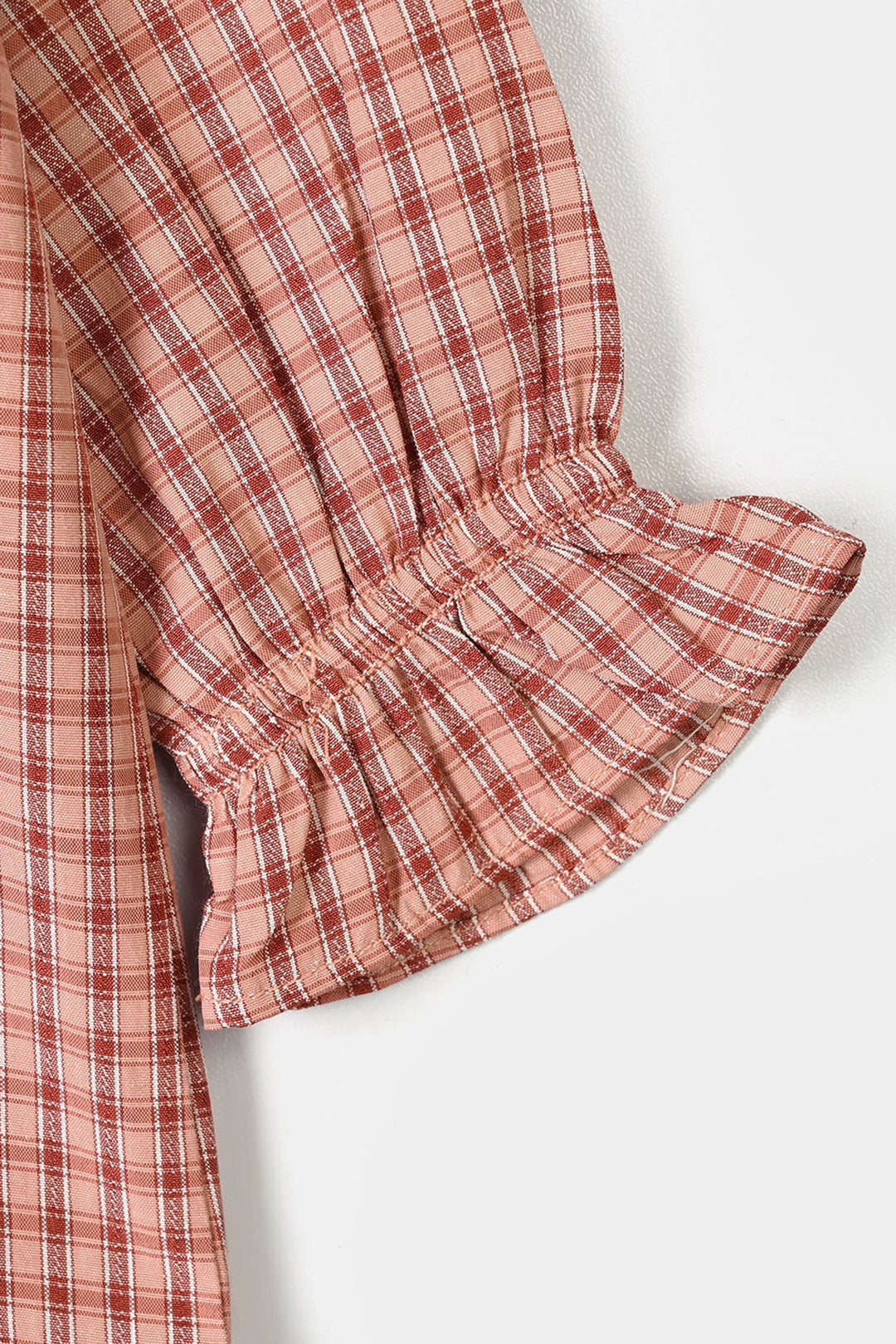 Infant Girls Yarn Dyed 2Pc Suit Checks -Peach