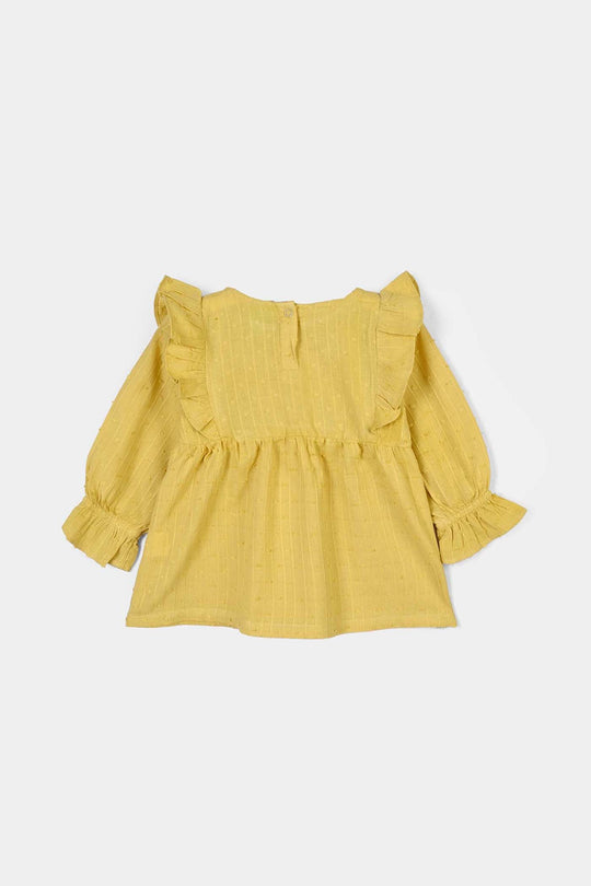 Infant Girls Cotton Jacquard 2Pc Suit-Floral-Yellow