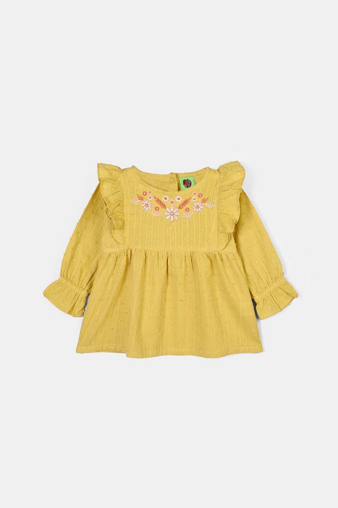 Infant Girls Cotton Jacquard 2Pc Suit-Floral-Yellow