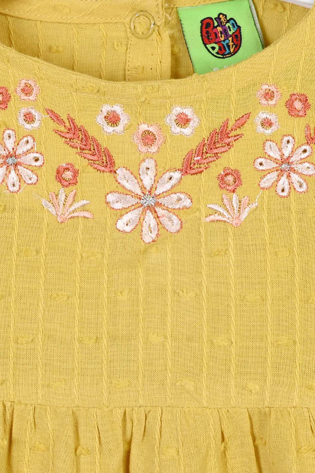 Infant Girls Cotton Jacquard 2Pc Suit-Floral-Yellow