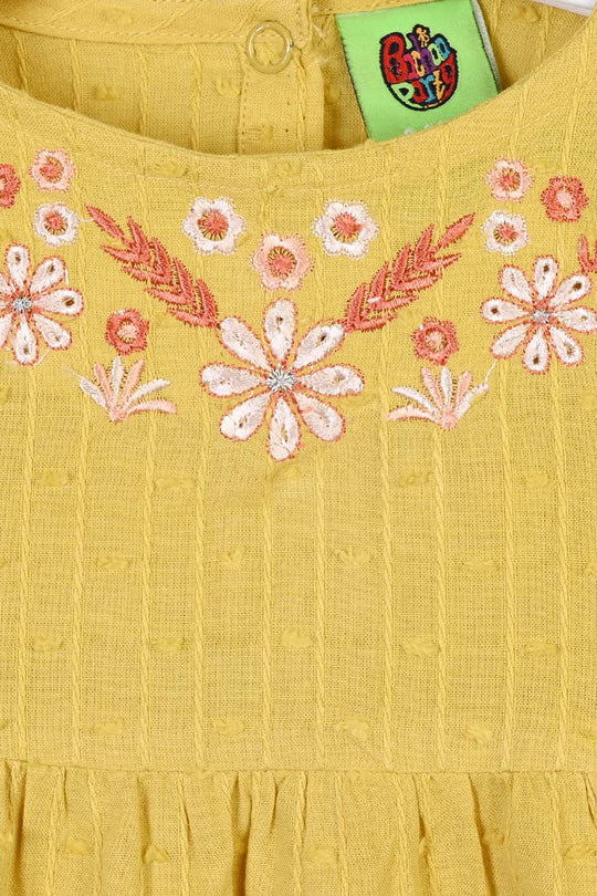 Infant Girls Cotton Jacquard 2Pc Suit-Floral-Yellow
