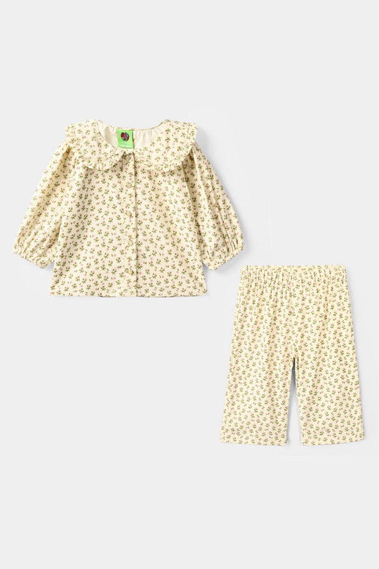Infant Girls Poly Cotton 2 Pc Suit - Cherry Blossom - Cream