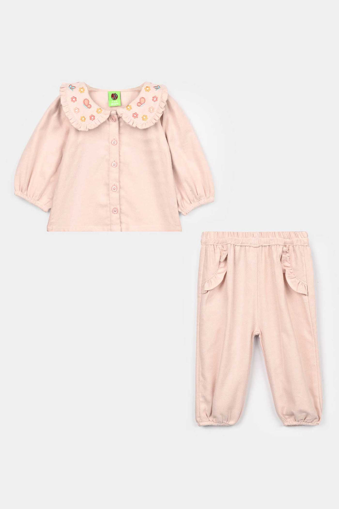 Infant Girls Flannel 2 Pc Suit - Butterfly - Light Pink