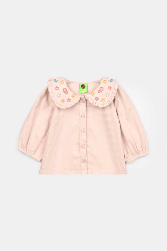 Infant Girls Flannel 2 Pc Suit - Butterfly - Light Pink