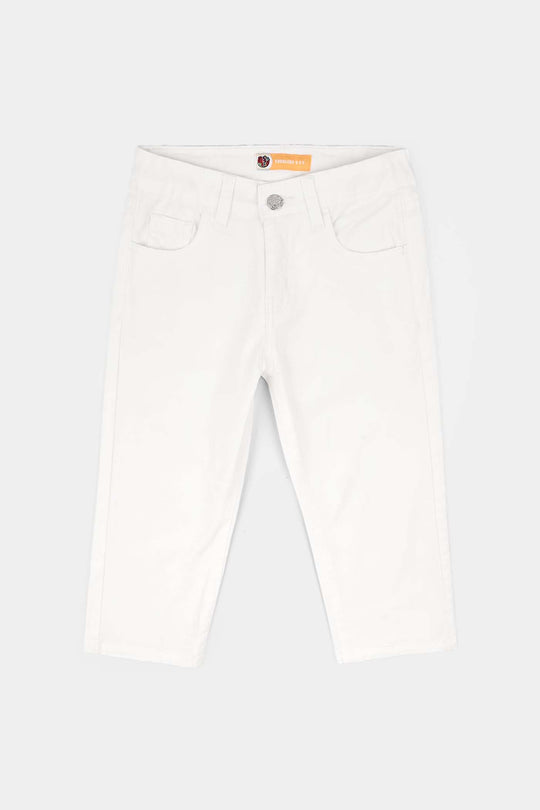 Boys Cotton Twill Basic Pant-White