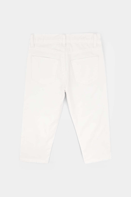 Boys Cotton Twill Basic Pant-White