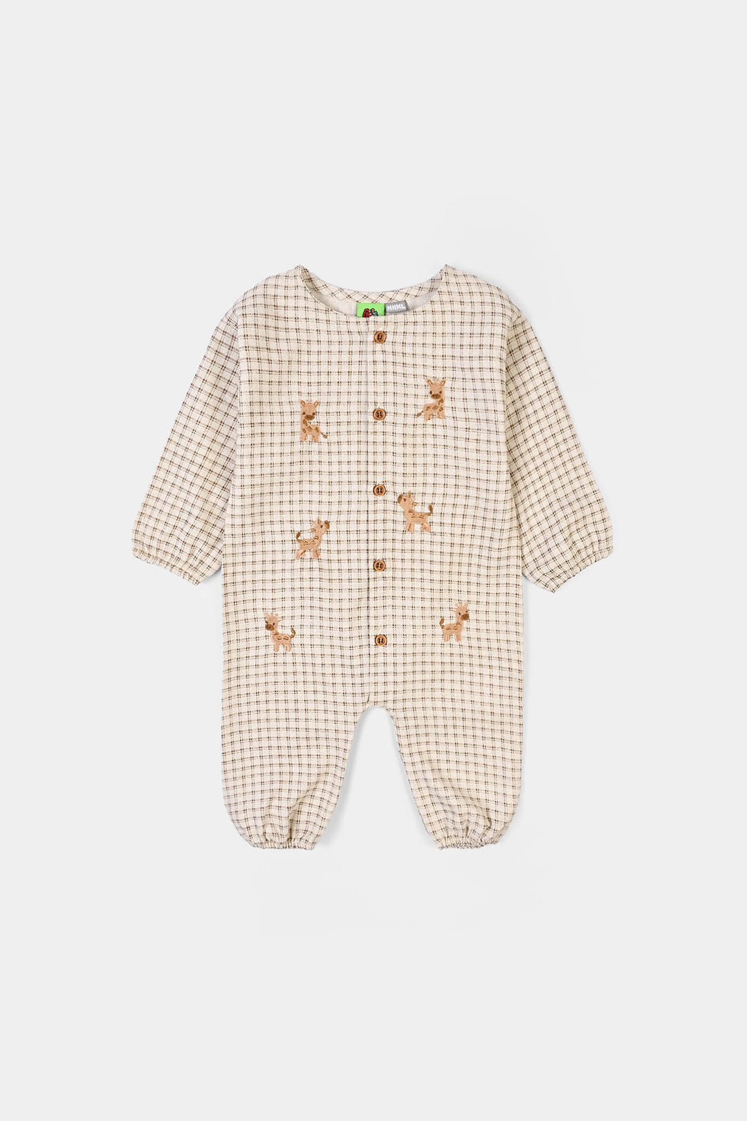Infant Boys Cotton Woven Romper-Brown Checkered - Off White/Brown