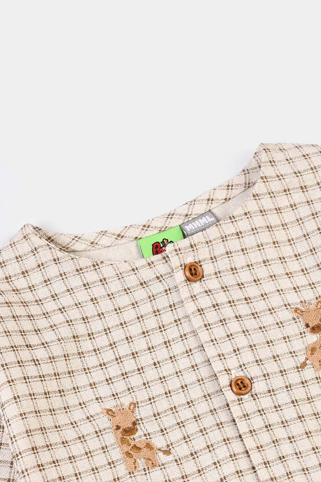 Infant Boys Cotton Woven Romper-Brown Checkered - Off White/Brown