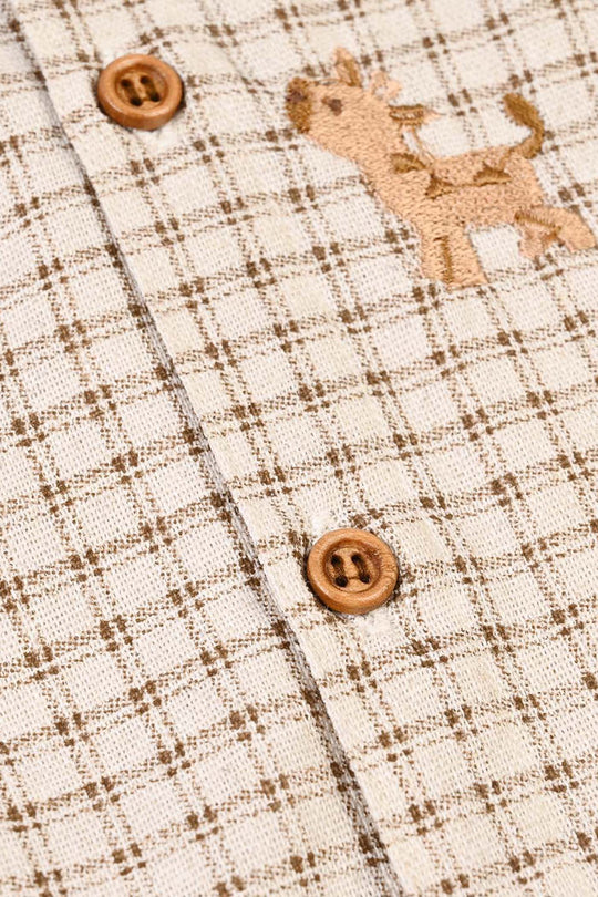Infant Boys Cotton Woven Romper-Brown Checkered - Off White/Brown