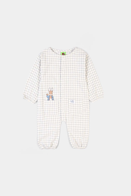 Infant Boys Yarn Dyed Woven Romper-Blue Checkered - White/Blue