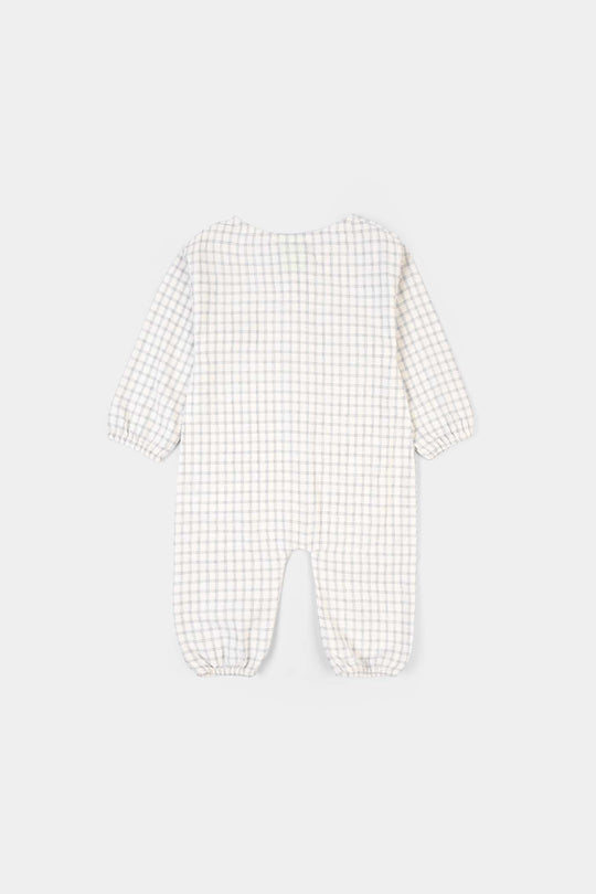 Infant Boys Yarn Dyed Woven Romper-Blue Checkered - White/Blue