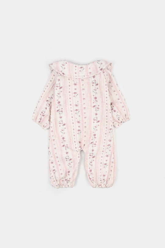Infant Girls Jacquard Woven Romper - Lilac - Pink