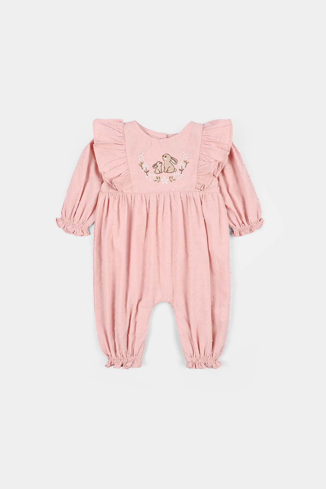 Infant Girls Cotton Jacquard Woven Romper - Blush - Pink