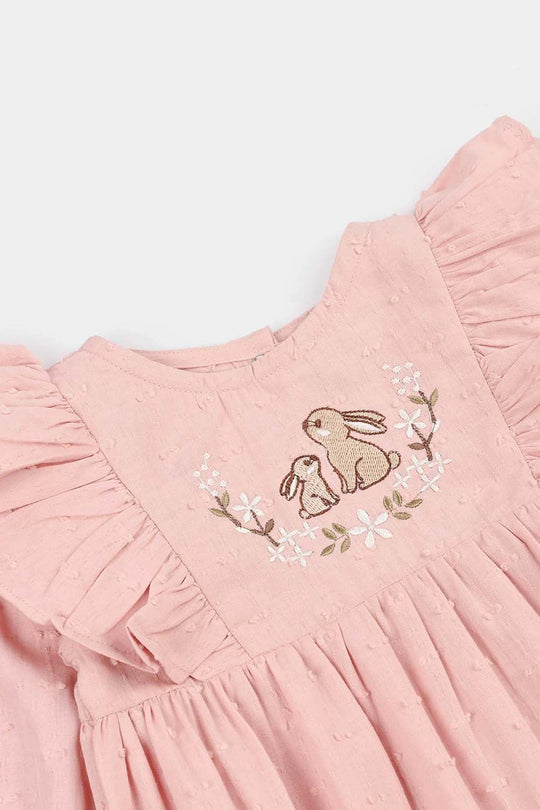 Infant Girls Cotton Jacquard Woven Romper - Blush - Pink