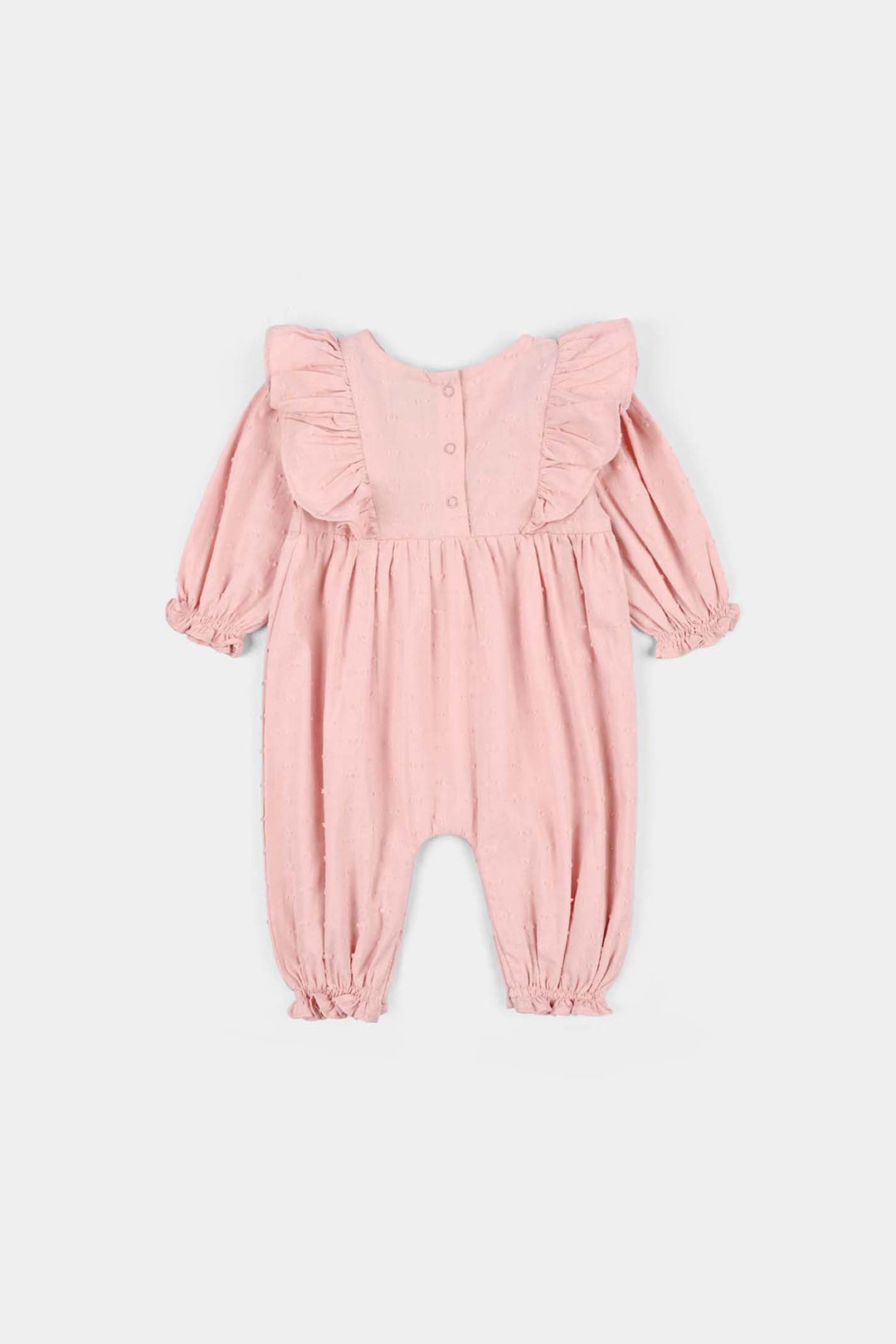 Infant Girls Cotton Jacquard Woven Romper - Blush - Pink