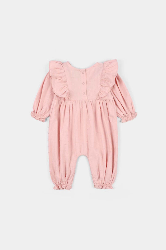 Infant Girls Cotton Jacquard Woven Romper - Blush - Pink