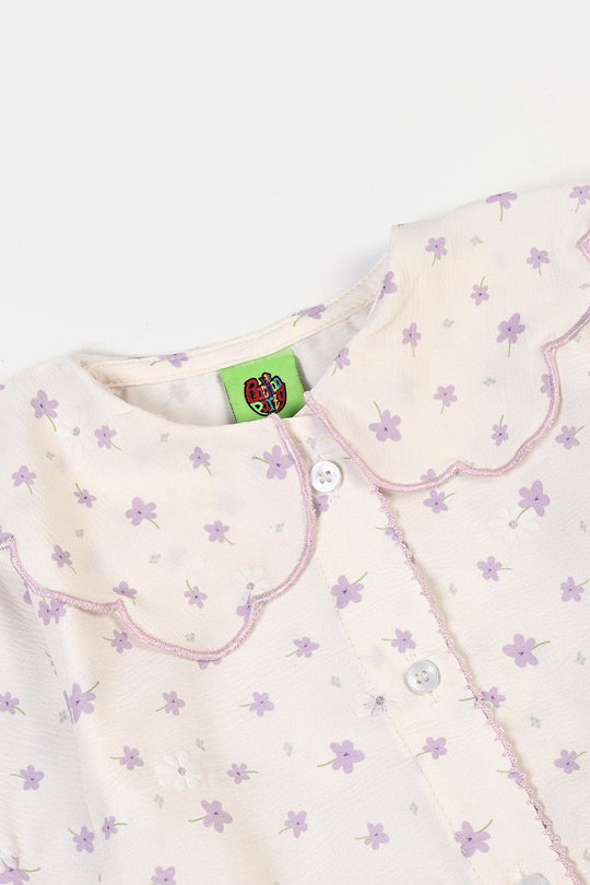 Infant Girls Seersucker Woven Romper-Bloom-White