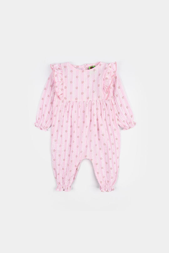 Infant Girls Seersucker Woven Romper - Little Flower - Pink
