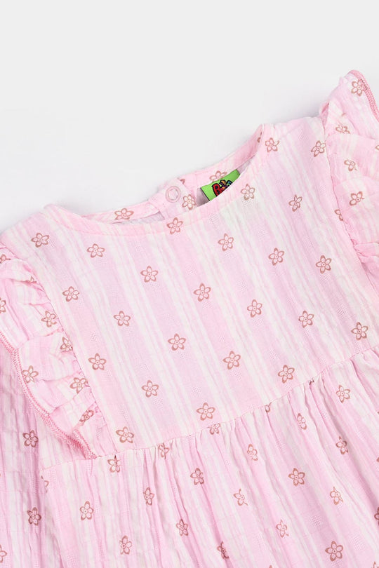 Infant Girls Seersucker Woven Romper - Little Flower - Pink
