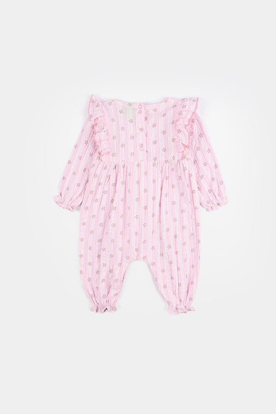 Infant Girls Seersucker Woven Romper - Little Flower - Pink