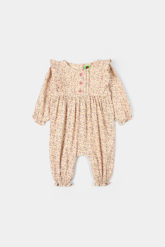 Infant Girls Cotton Woven Romper - Floral Multi