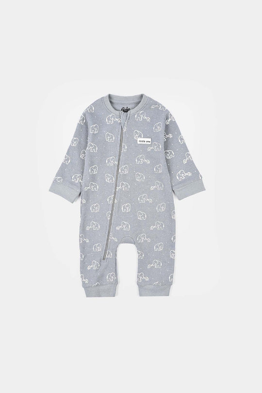 Infant Boys Thermal Knitted Romper Elephant - Grey