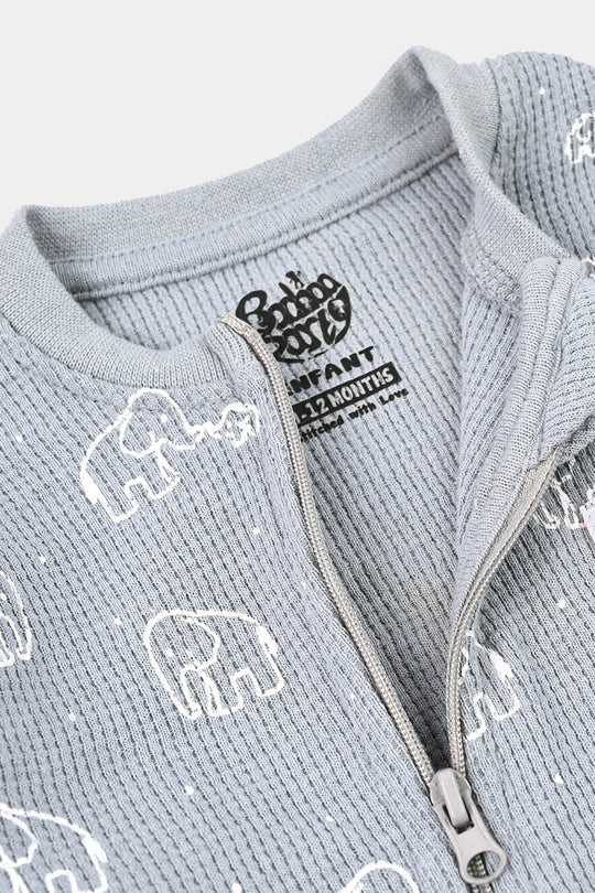 Infant Boys Thermal Knitted Romper Elephant - Grey