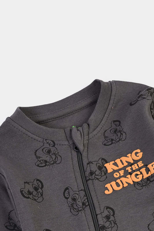Infant Boys Cotton Interlock Knitted Romper-GREY