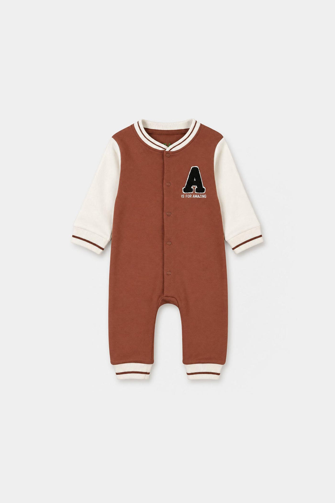Infant Boys Cotton Interlock Knitted Romper VARSITY - Amazing-BROWN