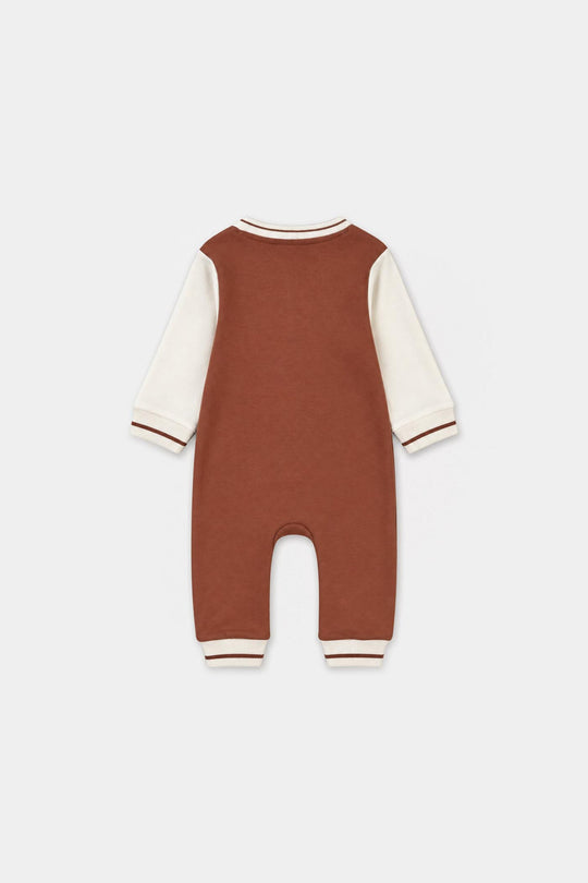 Infant Boys Cotton Interlock Knitted Romper VARSITY - Amazing-BROWN