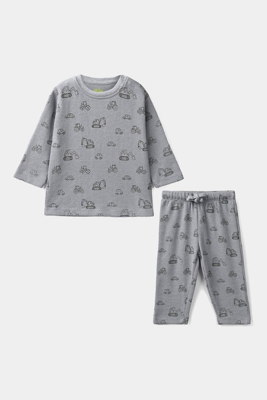 Infant Boys Thermal Knitted Suit Happy - Grey